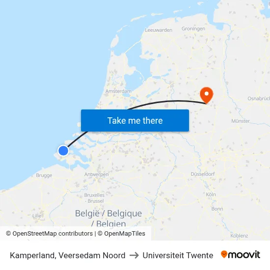 Kamperland, Veersedam Noord to Universiteit Twente map
