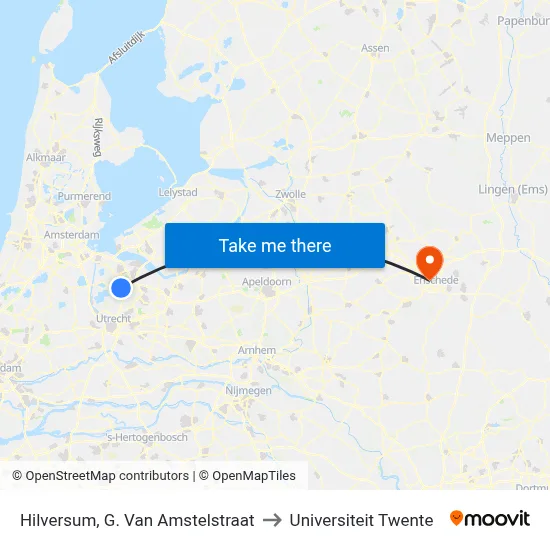Hilversum, G. Van Amstelstraat to Universiteit Twente map