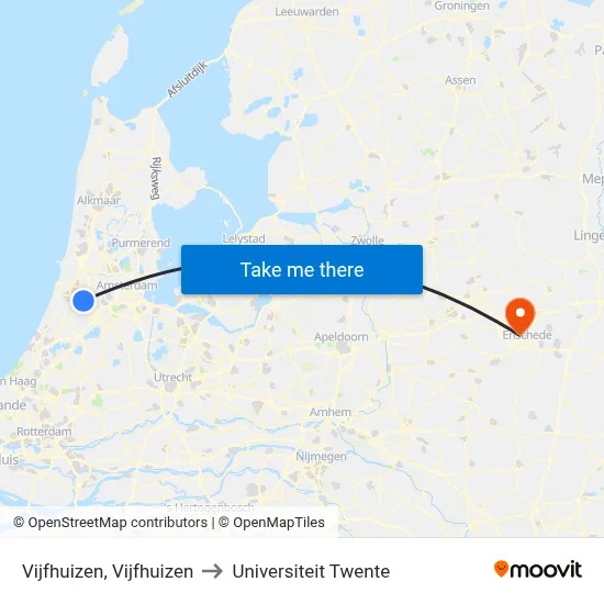 Vijfhuizen, Vijfhuizen to Universiteit Twente map