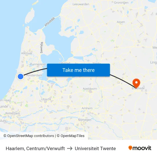 Haarlem, Centrum/Verwulft to Universiteit Twente map