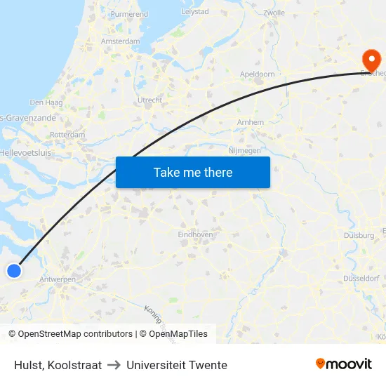 Hulst, Koolstraat to Universiteit Twente map
