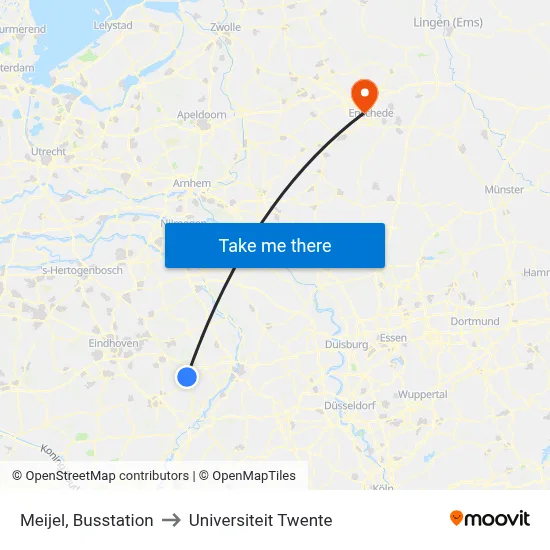 Meijel, Busstation to Universiteit Twente map