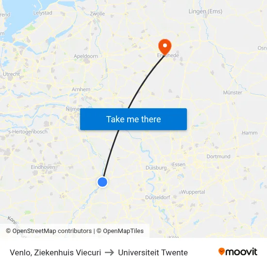 Venlo, Ziekenhuis Viecuri to Universiteit Twente map