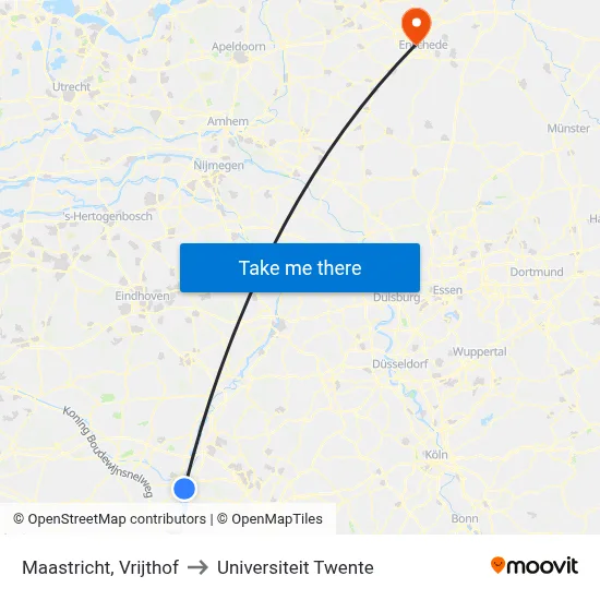 Maastricht, Vrijthof to Universiteit Twente map