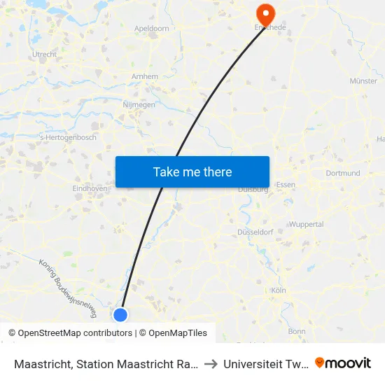 Maastricht, Station Maastricht Randwyck to Universiteit Twente map