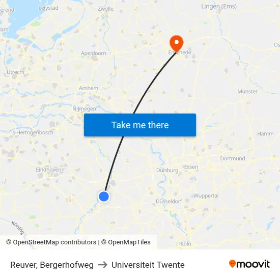 Reuver, Bergerhofweg to Universiteit Twente map