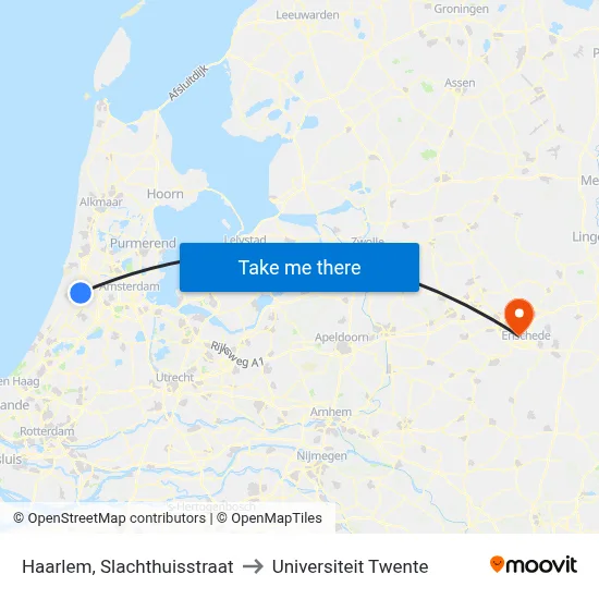 Haarlem, Slachthuisstraat to Universiteit Twente map