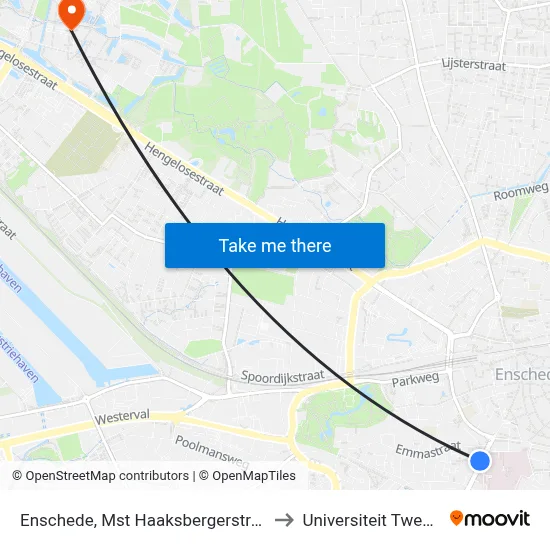 Enschede, Mst Haaksbergerstraat to Universiteit Twente map