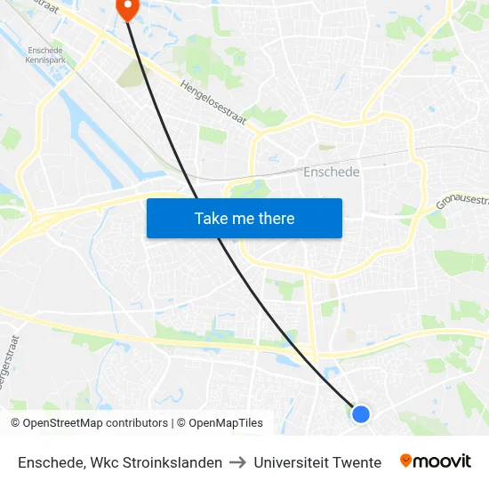 Enschede, Wkc Stroinkslanden to Universiteit Twente map