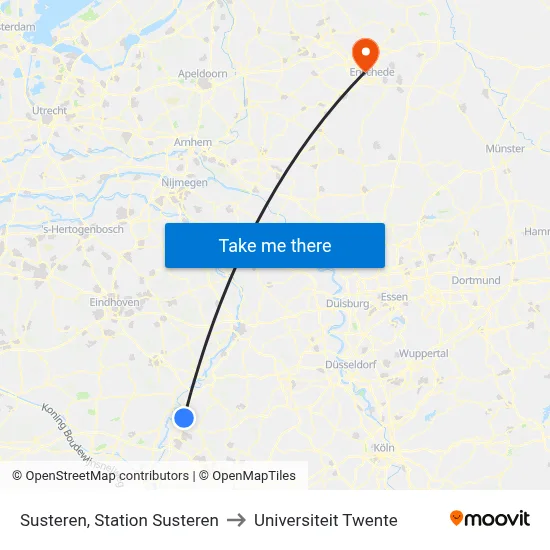 Susteren, Station Susteren to Universiteit Twente map
