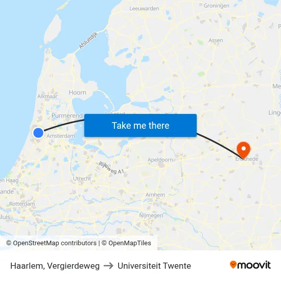 Haarlem, Vergierdeweg to Universiteit Twente map