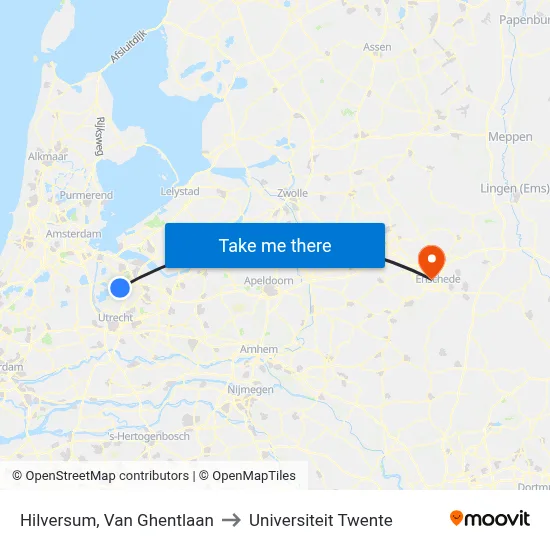 Hilversum, Van Ghentlaan to Universiteit Twente map