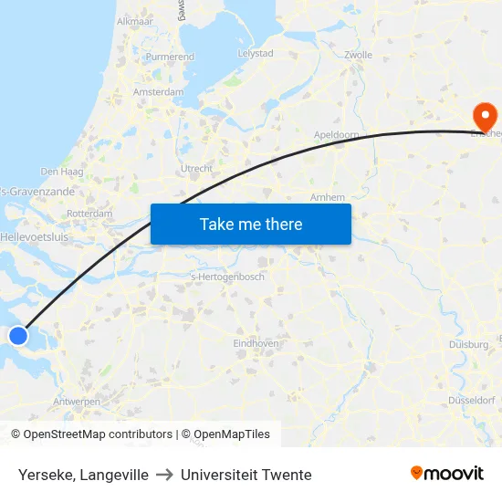Yerseke, Langeville to Universiteit Twente map