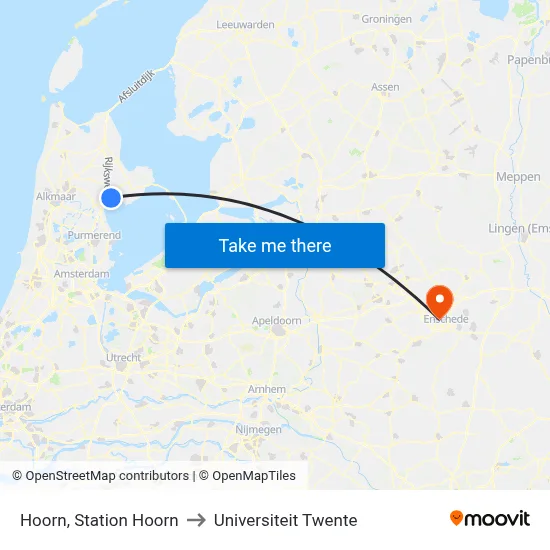 Hoorn, Station Hoorn to Universiteit Twente map