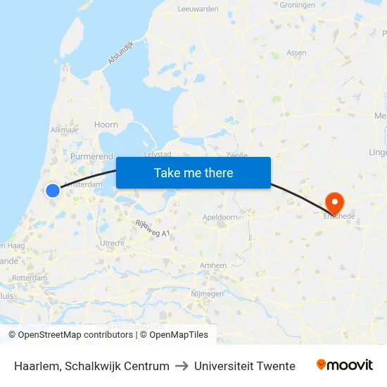 Haarlem, Schalkwijk Centrum to Universiteit Twente map