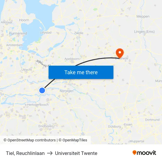 Tiel, Reuchlinlaan to Universiteit Twente map