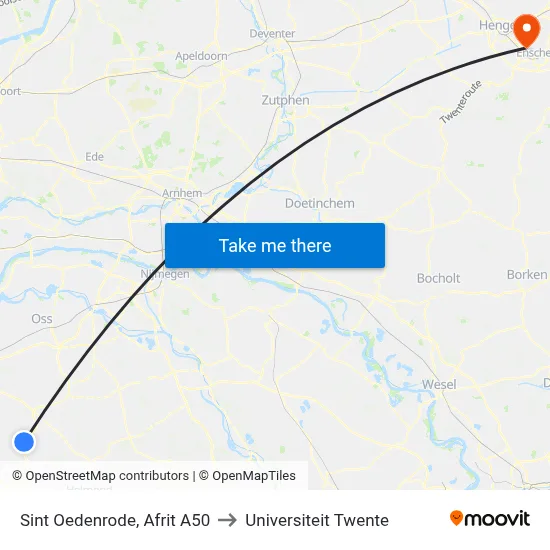 Sint Oedenrode, Afrit A50 to Universiteit Twente map