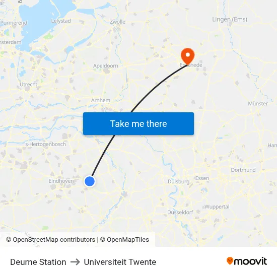 Deurne Station to Universiteit Twente map