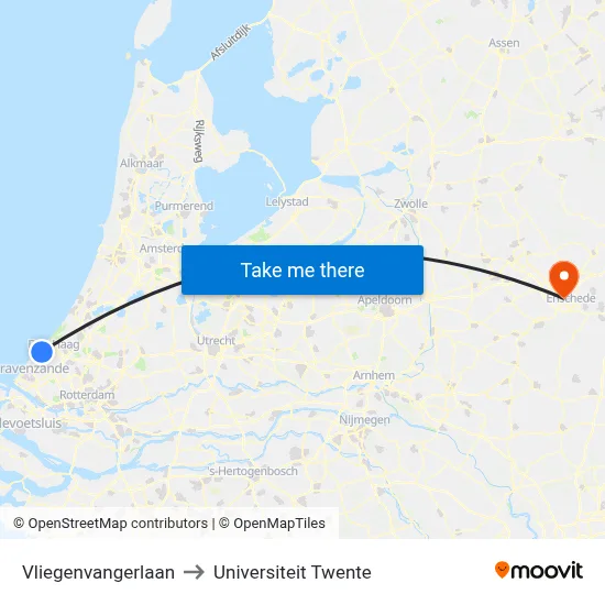 Vliegenvangerlaan to Universiteit Twente map