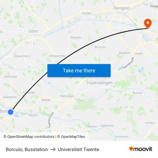 Borculo, Busstation to Universiteit Twente map
