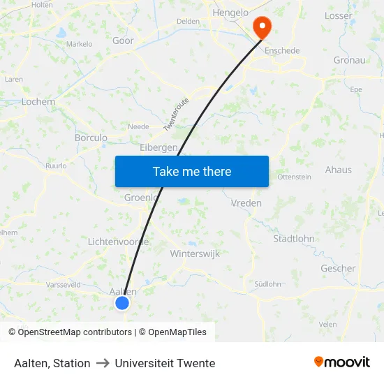 Aalten, Station to Universiteit Twente map