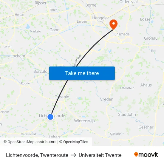 Lichtenvoorde, Twenteroute to Universiteit Twente map