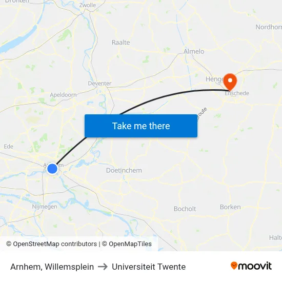 Arnhem, Willemsplein to Universiteit Twente map