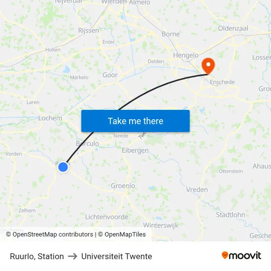 Ruurlo, Station to Universiteit Twente map