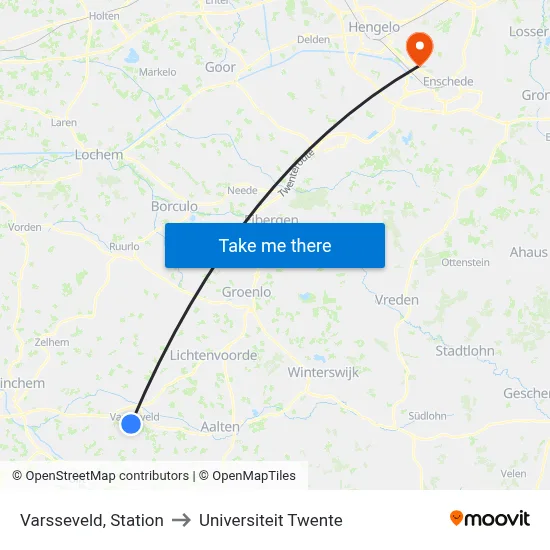 Varsseveld, Station to Universiteit Twente map
