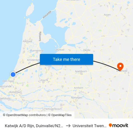 Katwijk A/D Rijn, Duinvallei/N206 to Universiteit Twente map