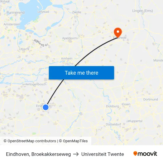 Eindhoven, Broekakkerseweg to Universiteit Twente map