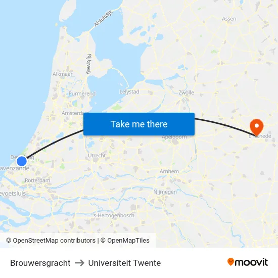 Brouwersgracht to Universiteit Twente map