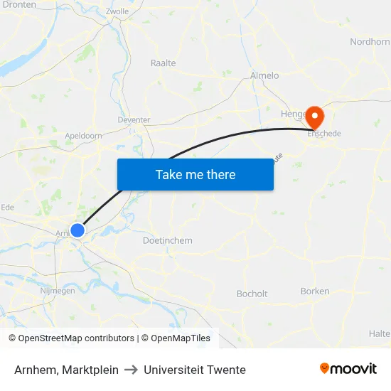 Arnhem, Marktplein to Universiteit Twente map