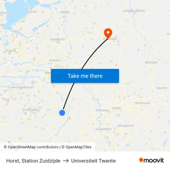 Horst, Station Zuidzijde to Universiteit Twente map