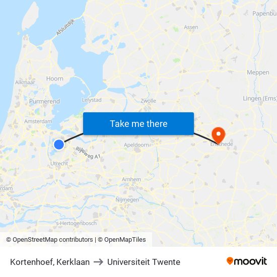 Kortenhoef, Kerklaan to Universiteit Twente map