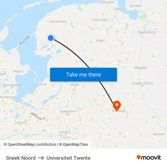 Sneek Noord to Universiteit Twente map