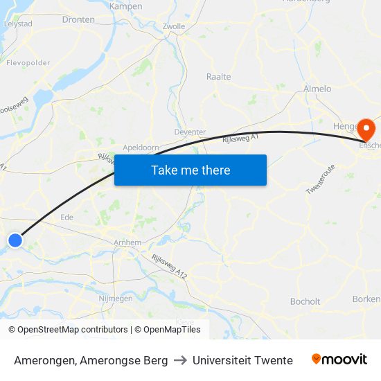 Amerongen, Amerongse Berg to Universiteit Twente map