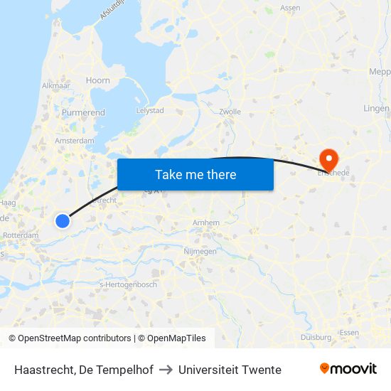 Haastrecht, De Tempelhof to Universiteit Twente map