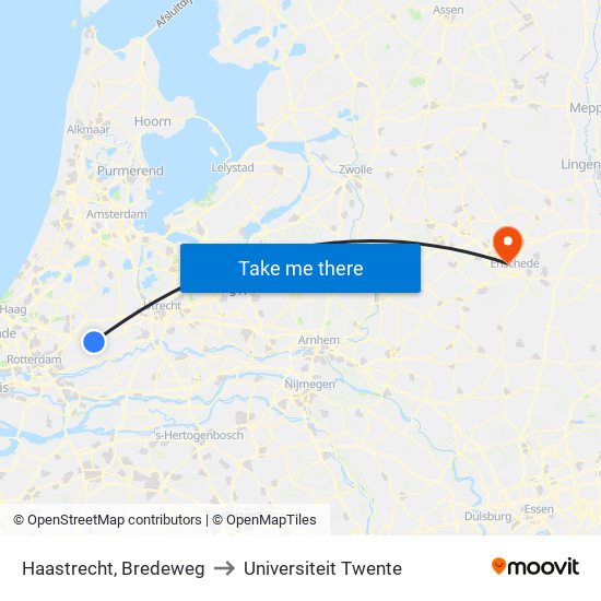 Haastrecht, Bredeweg to Universiteit Twente map