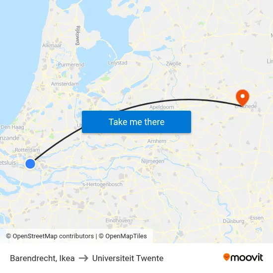 Barendrecht, Ikea to Universiteit Twente map