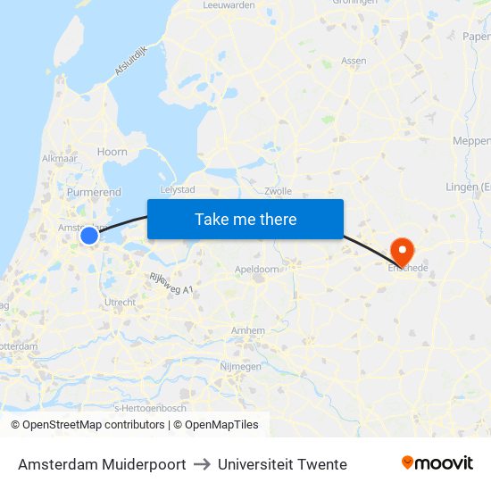 Amsterdam Muiderpoort to Universiteit Twente map