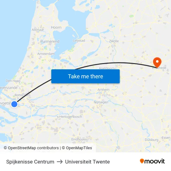 Spijkenisse Centrum to Universiteit Twente map