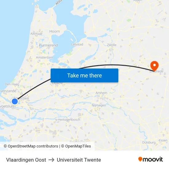 Vlaardingen Oost to Universiteit Twente map