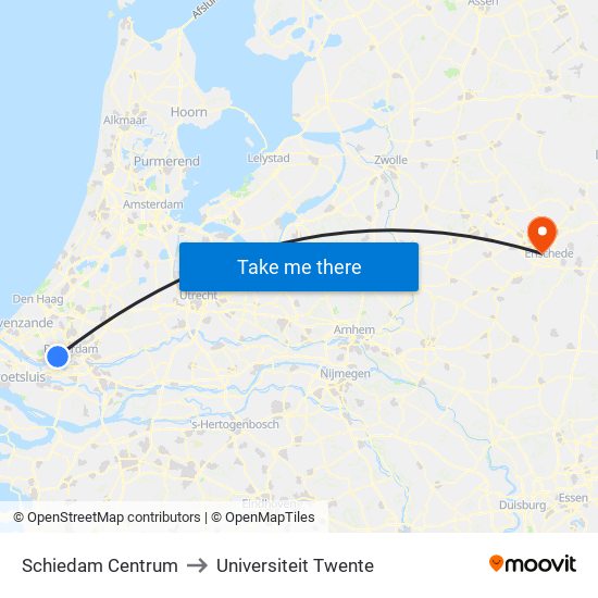 Schiedam Centrum to Universiteit Twente map