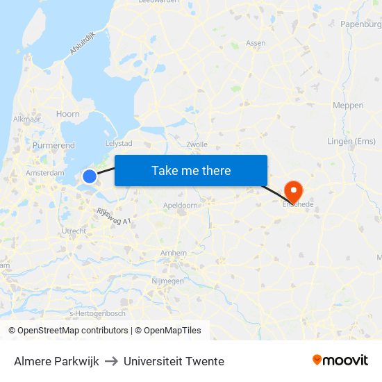 Almere Parkwijk to Universiteit Twente map