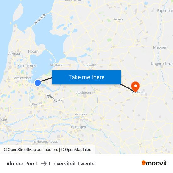 Almere Poort to Universiteit Twente map