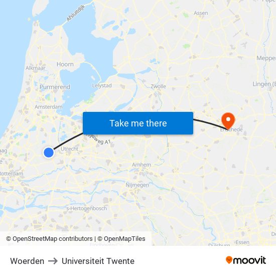 Woerden to Universiteit Twente map