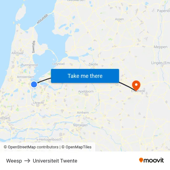 Weesp to Universiteit Twente map