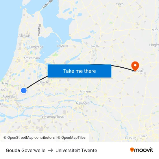 Gouda Goverwelle to Universiteit Twente map