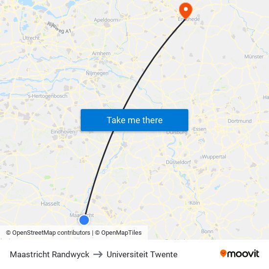 Maastricht Randwyck to Universiteit Twente map